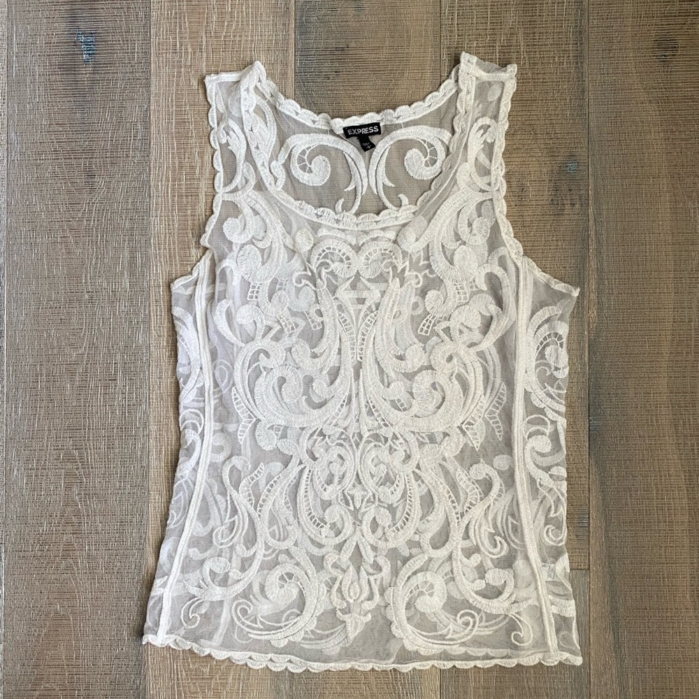 Express Sheer Embroidered Tank Top
